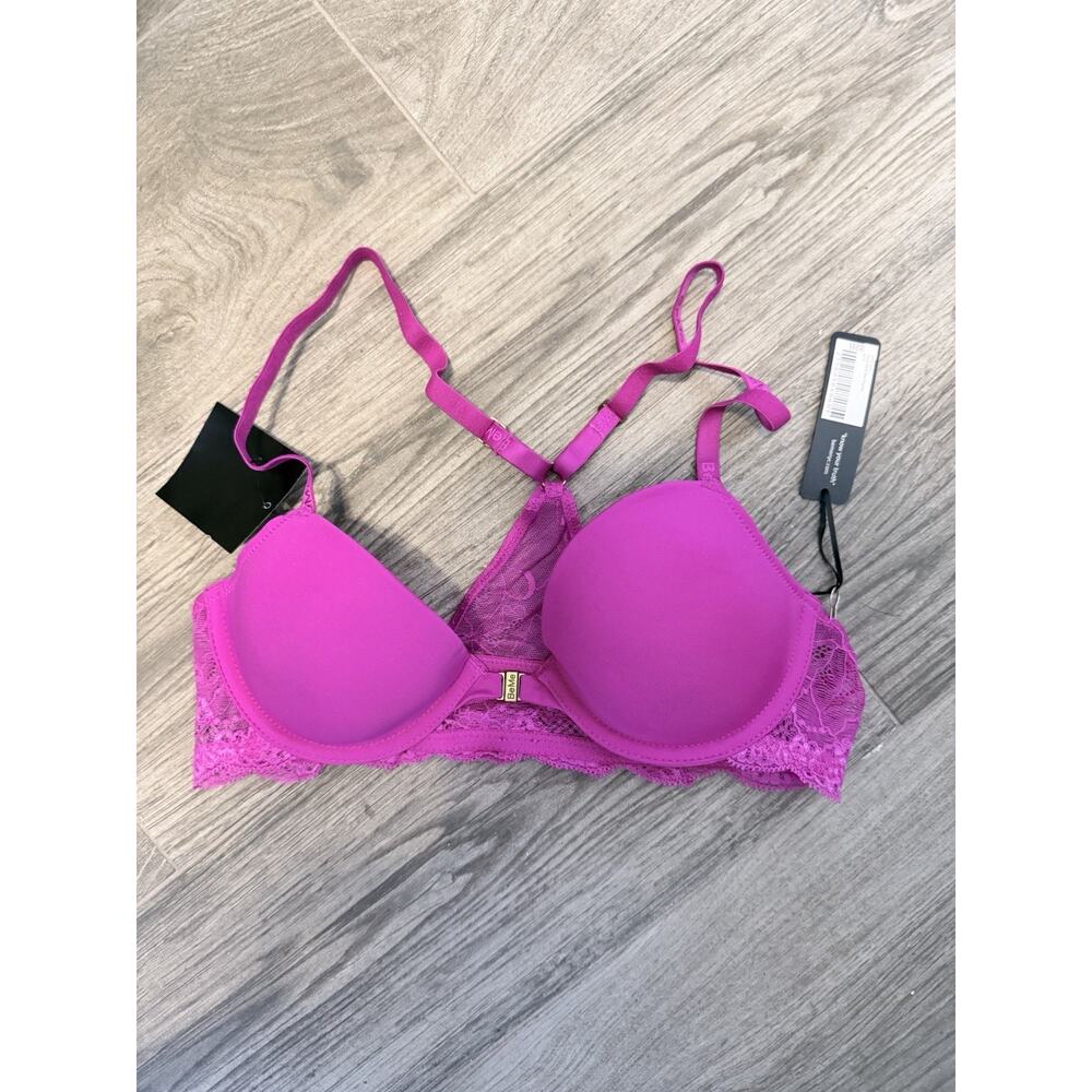 BeMe New York Women's Bra 32B Underwire, Front Closure Pink With Lace